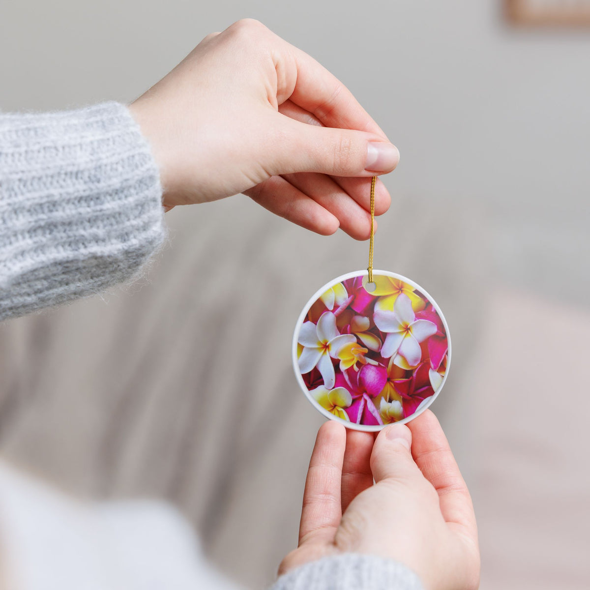 Floral Harmony in Pink and Yellow Ceramic Ornament - Coastal Decoration
