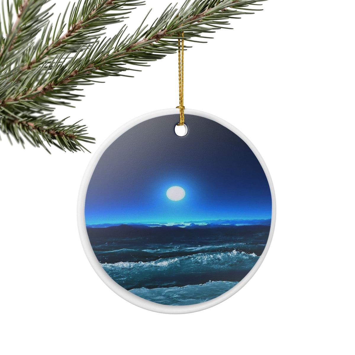 Moonlit Waves Ceramic Ornament - Coastal Holiday Decoration
