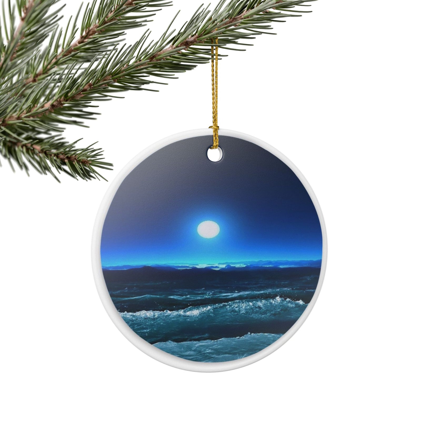 Moonlit Waves Ceramic Ornament - Coastal Holiday Decoration