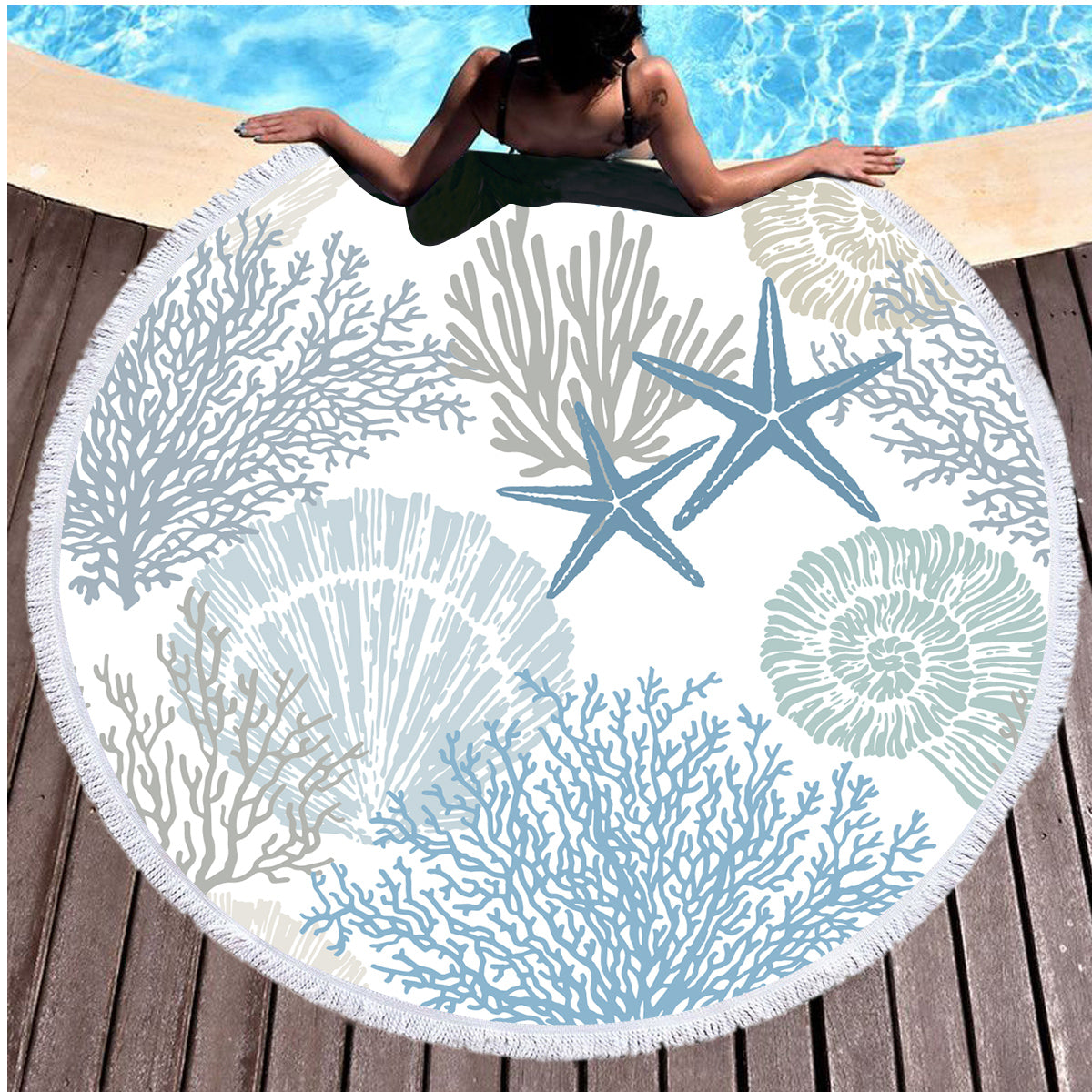 Coastal Coral Round Beach Towel
