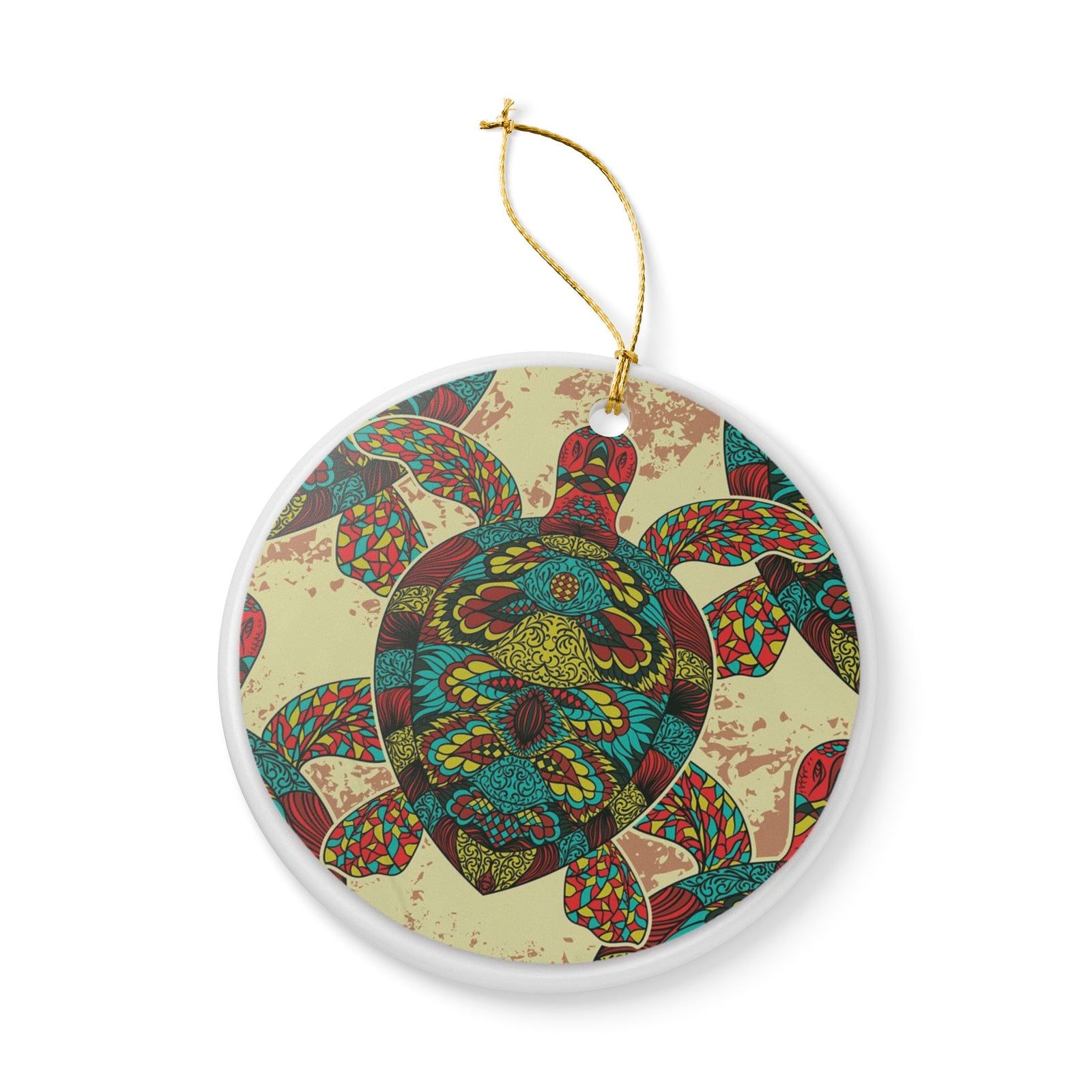 Sea Turtle Mandala Ceramic Ornament - Coastal Decoration