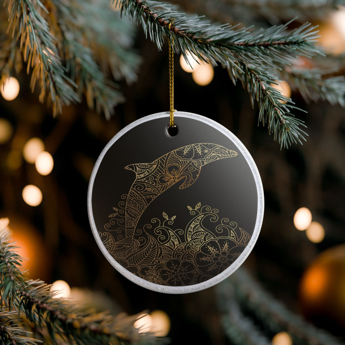 The Golden Dolphin Ceramic Ornament - Coastal Holiday Decoration