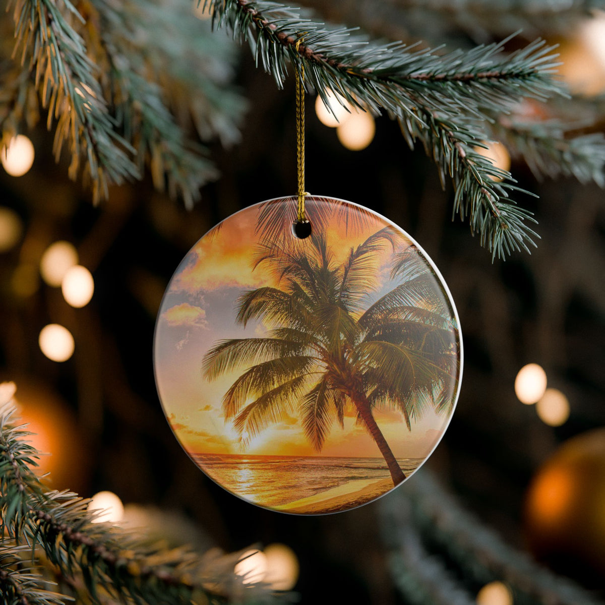Tropical Palm Tree Ceramic Ornament – Coastal Holiday Decoration