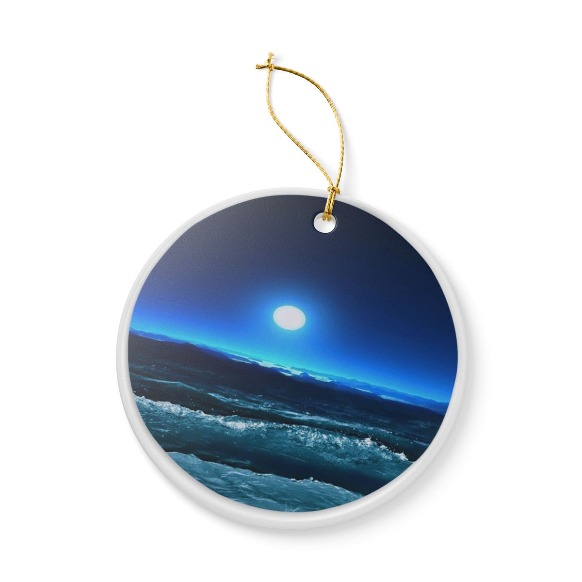 Moonlit Waves Ceramic Ornament - Coastal Holiday Decoration