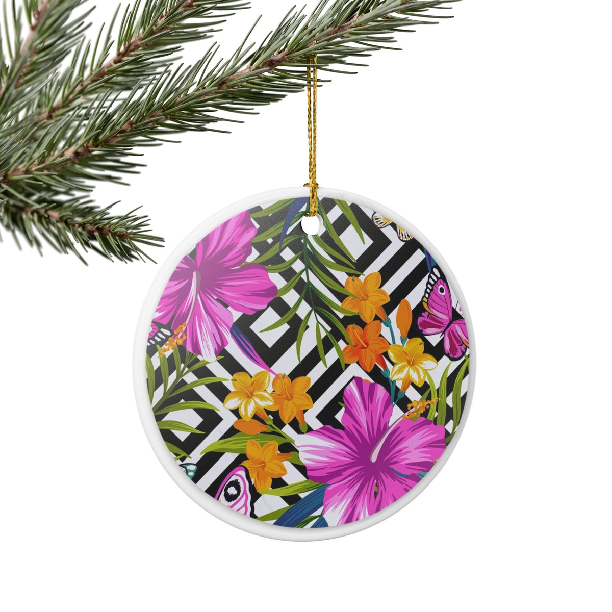 Tropical Geometric Bliss Ceramic Ornament - Coastal Decoration
