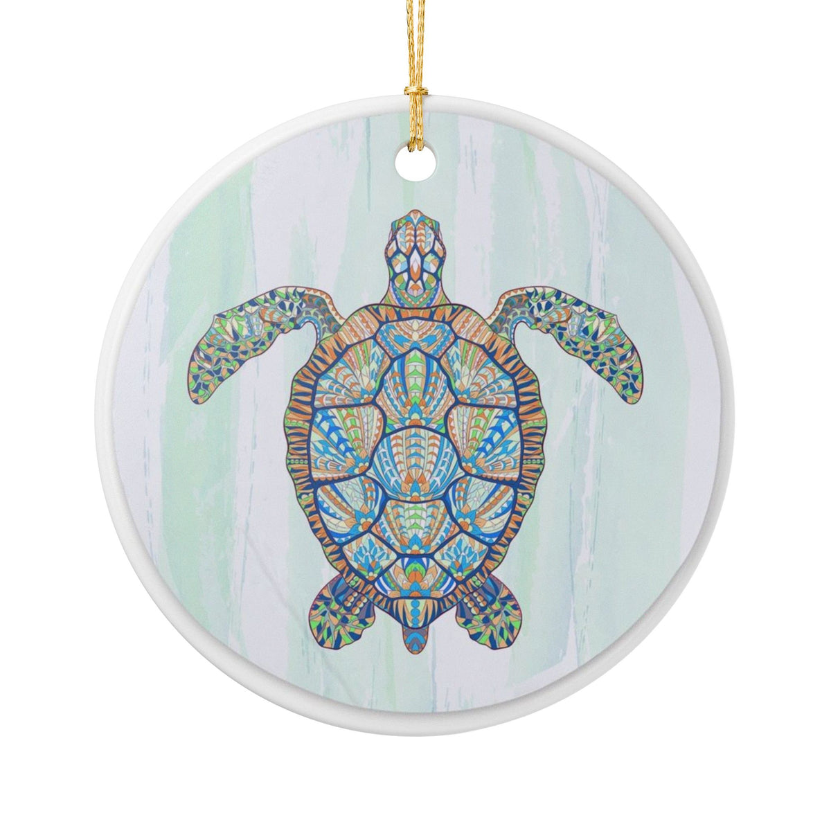 Sea Mosaic Turtle Ceramic Ornament - Coastal Decoration