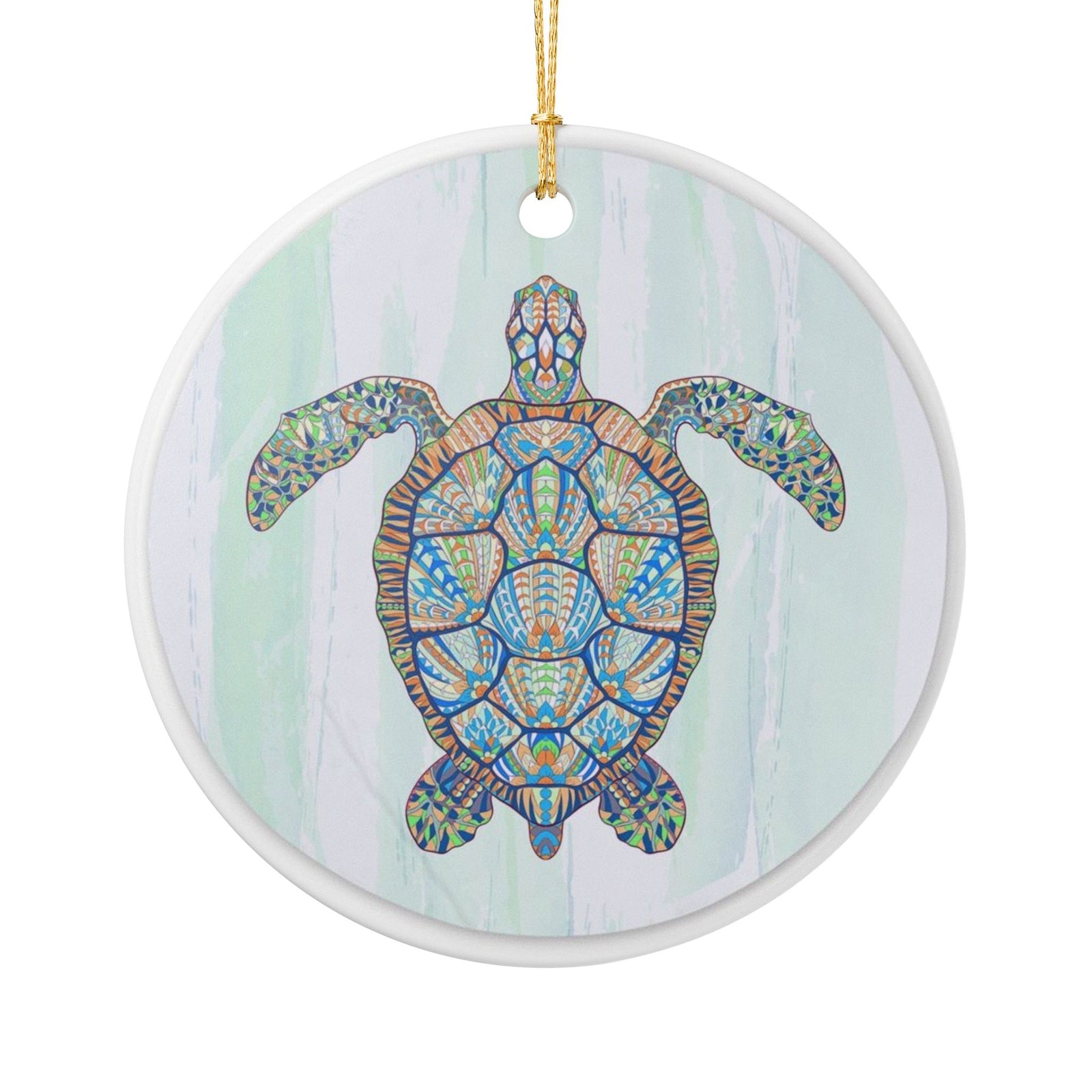 Sea Mosaic Turtle Ceramic Ornament - Coastal Decoration