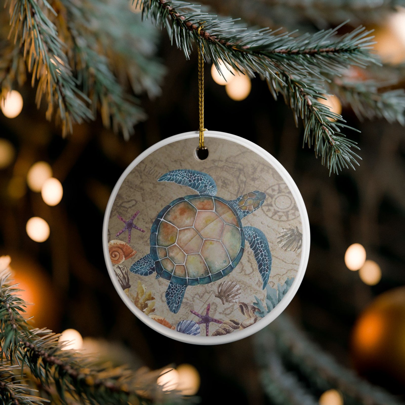 Sea Turtle's Journey Ceramic Ornament - Coastal Decoration