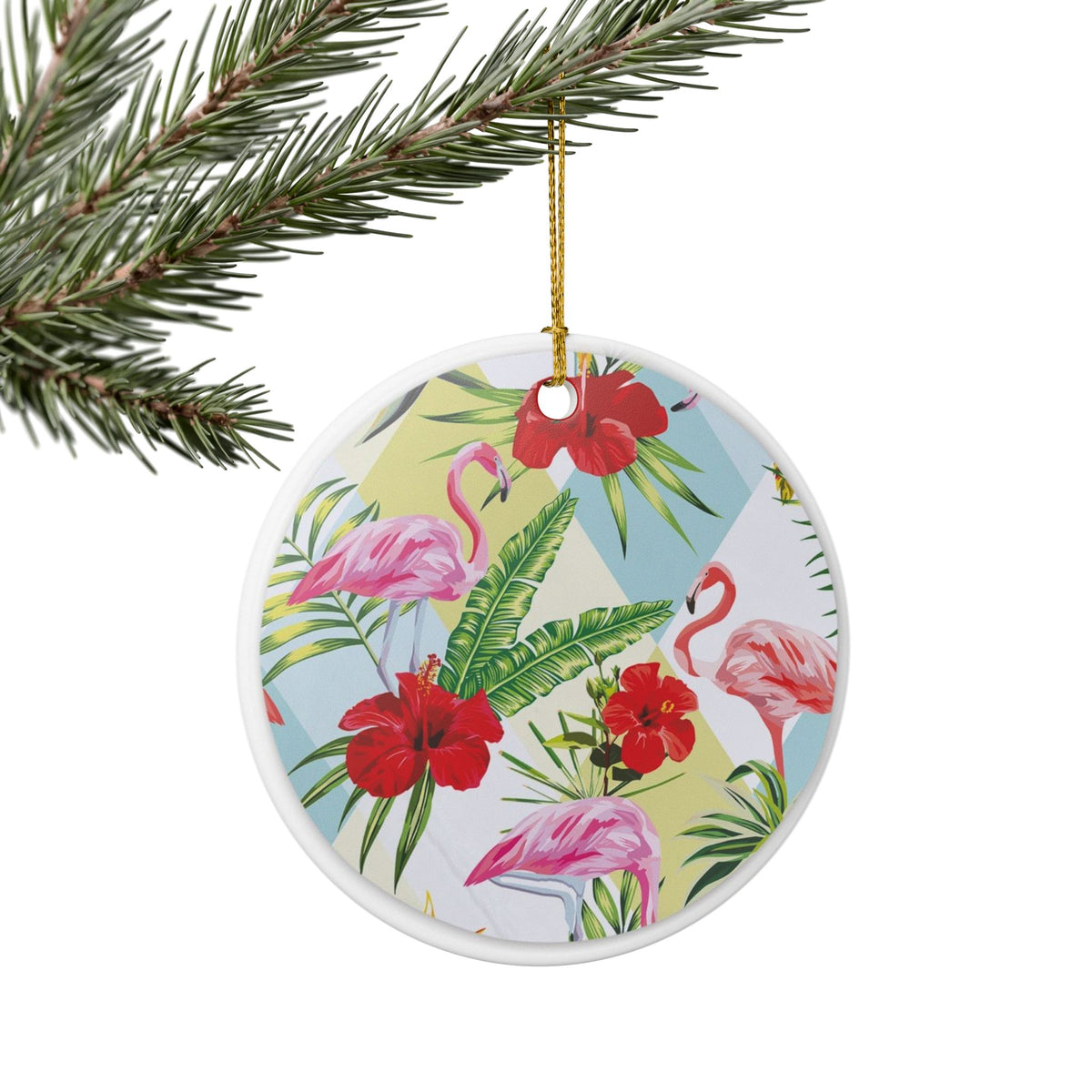 Tropical Flamingo Symphony Ceramic Ornament - Coastal Decoration