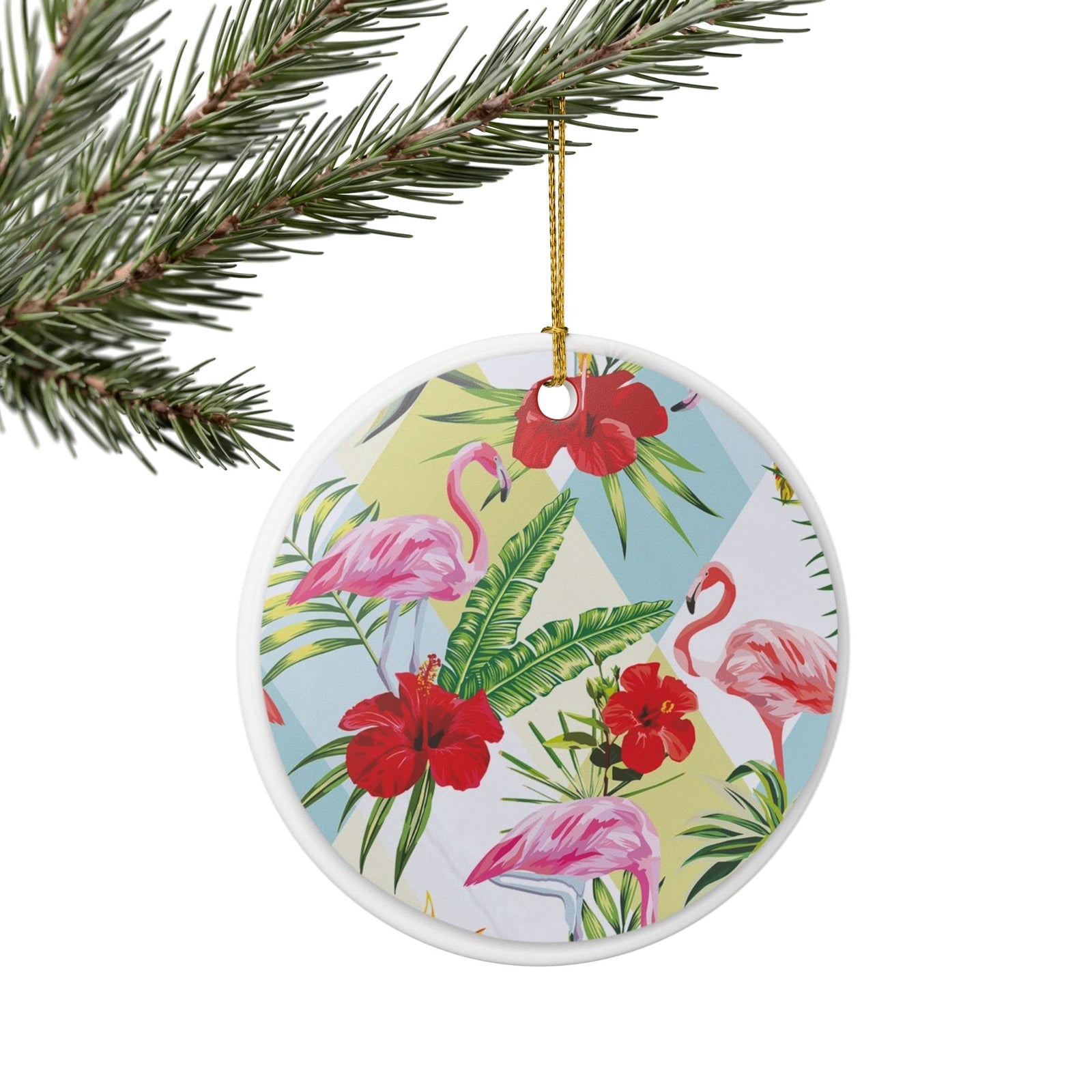 Tropical Flamingo Symphony Ceramic Ornament - Coastal Decoration