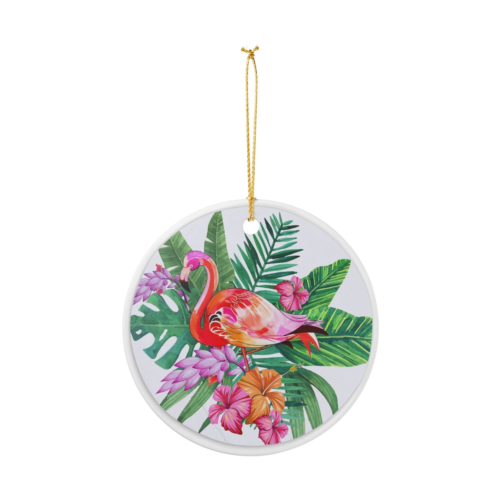 Tropical Flamingo Fantasy Ceramic Ornament - Coastal Holiday Decoration