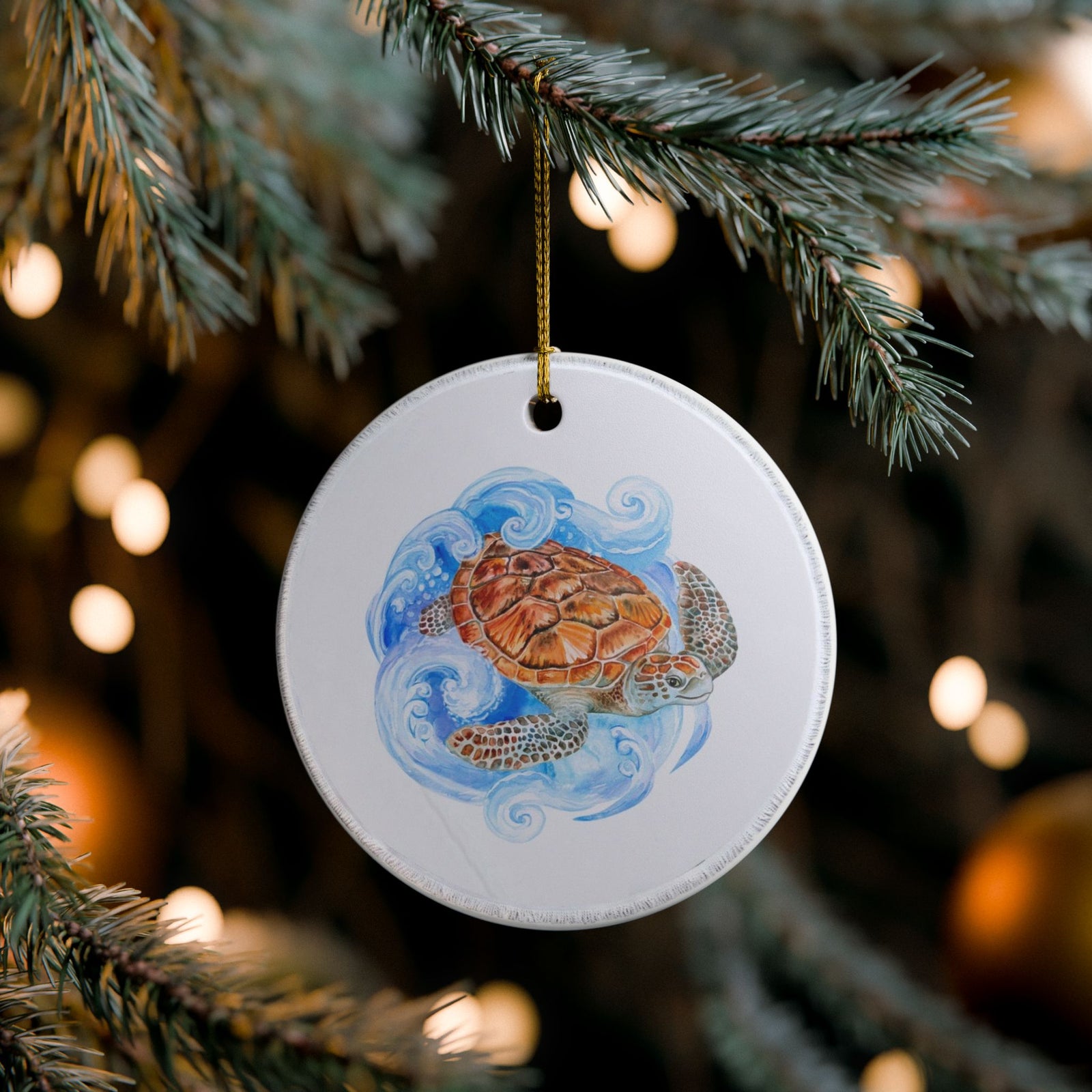 Sea Turtle's Dance Ceramic Ornament - Coastal Decoration