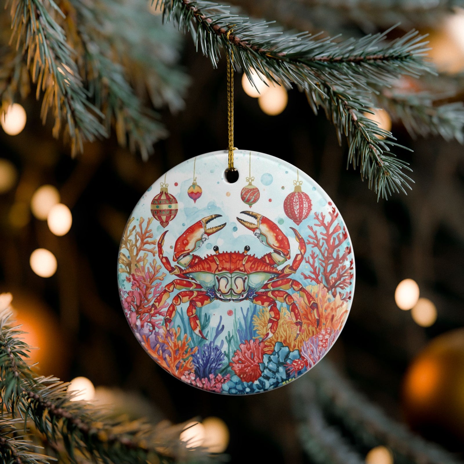 Red Crab Ceramic Ornament - Coastal Holiday Decoration