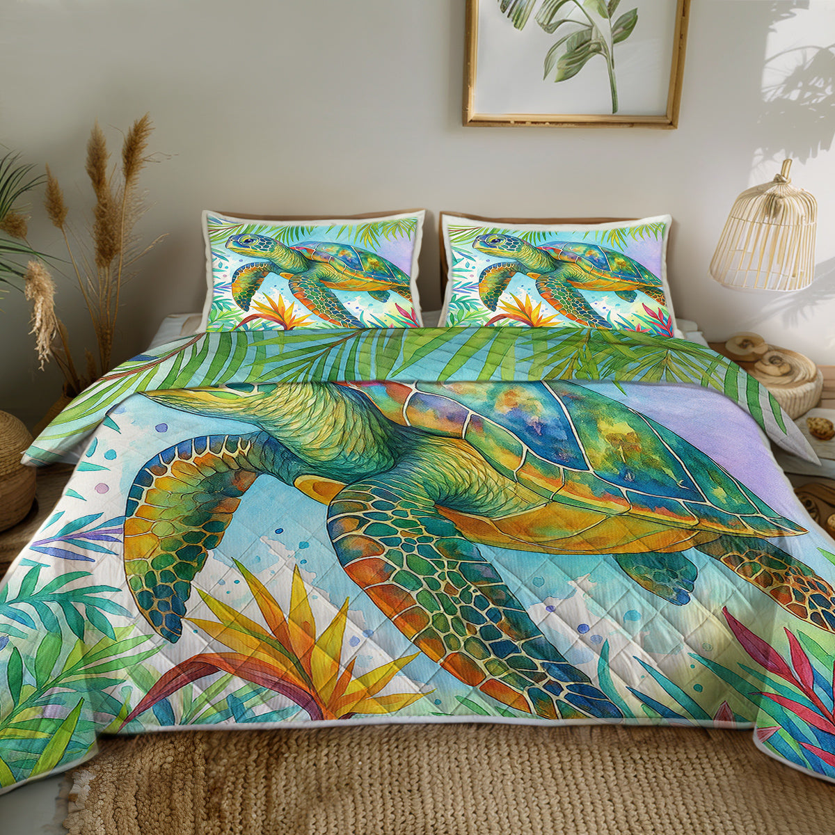 Jungle Sea Turtle Quilted Coverlet - Lightweight, Breathable &amp; Super Soft