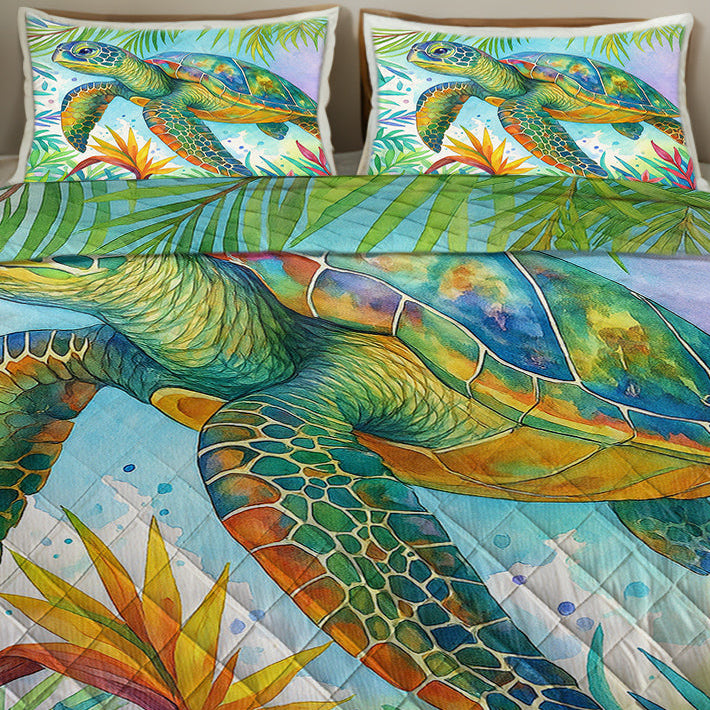 Jungle Sea Turtle Quilted Coverlet - Lightweight, Breathable & Super Soft