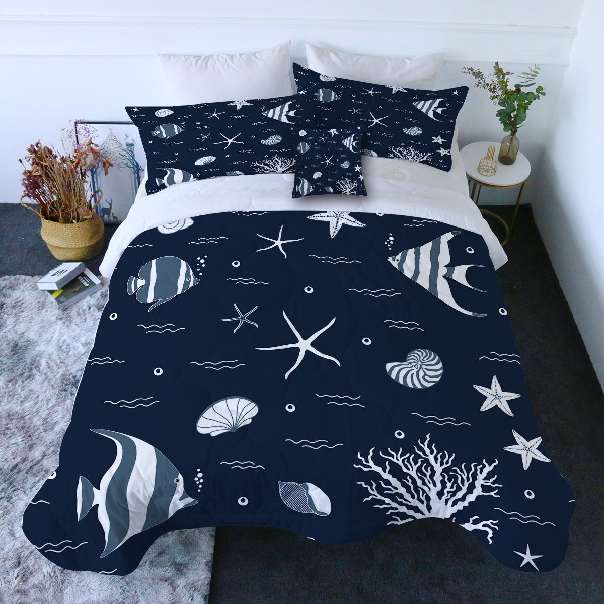 Blue Ocean Comforter with Shams and Pillow Cover