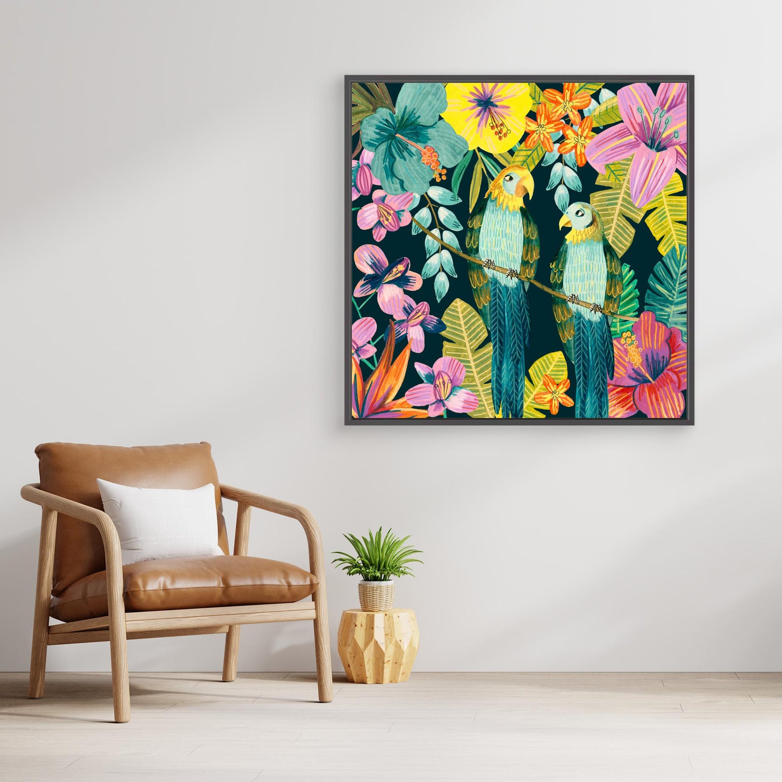 Canvas Print - Parrots Tropical Floral Jungle by Caroline Bonne Müller