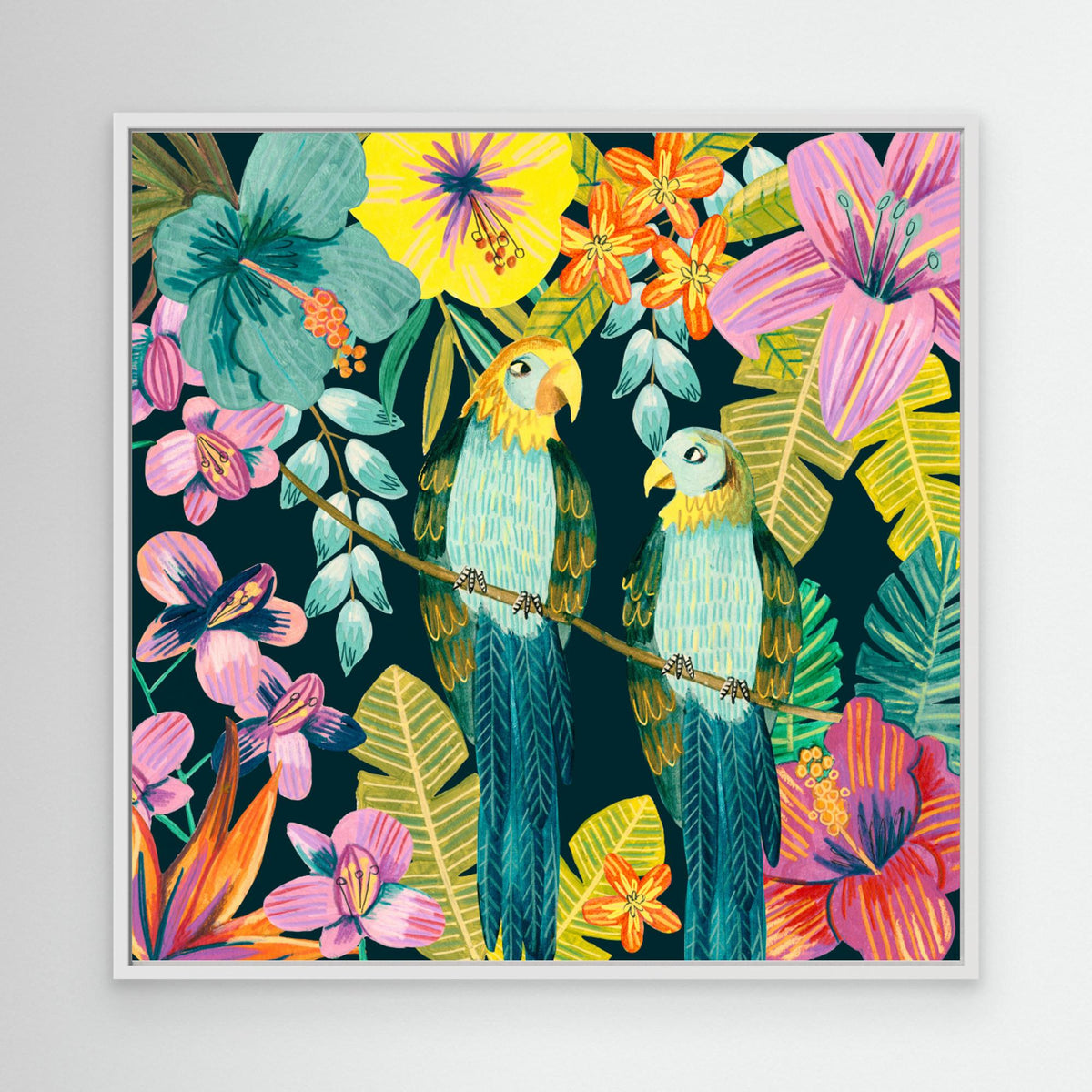 Canvas Print - Parrots Tropical Floral Jungle by Caroline Bonne Müller