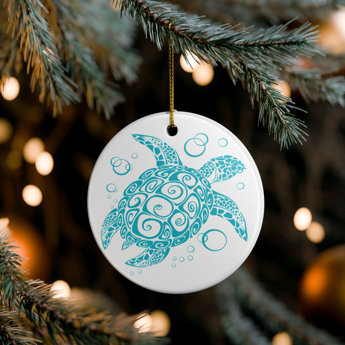 Blue Turtle Ceramic Ornament - Coastal Holiday Decoration