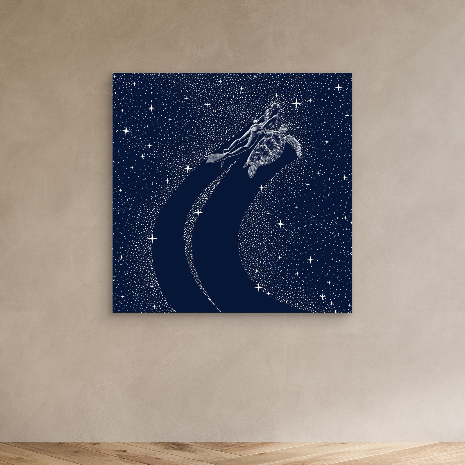 Canvas Print - Starry Turtle and Diver by Alirıza çakir