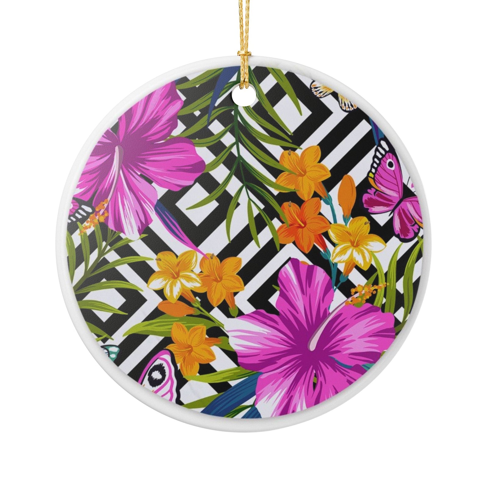 Tropical Geometric Bliss Ceramic Ornament - Coastal Decoration