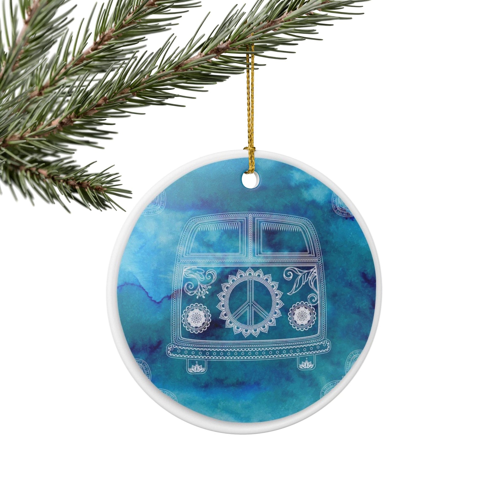 Peace Van Ceramic Ornament - Coastal Holiday Decoration
