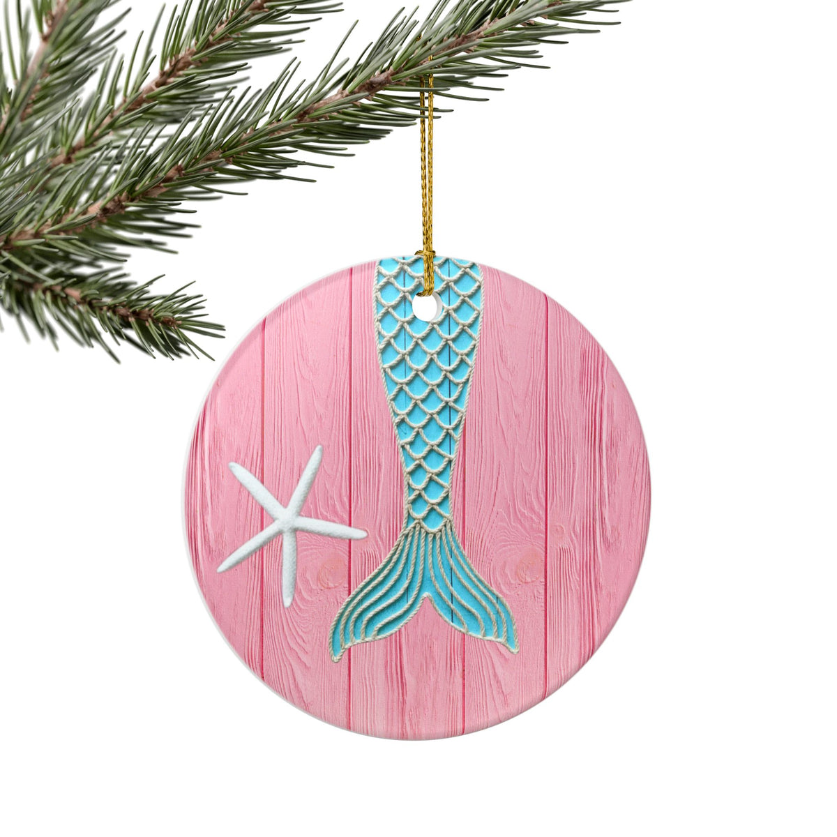 Mermaid Tail Ceramic Ornament - Coastal Holiday Decoration