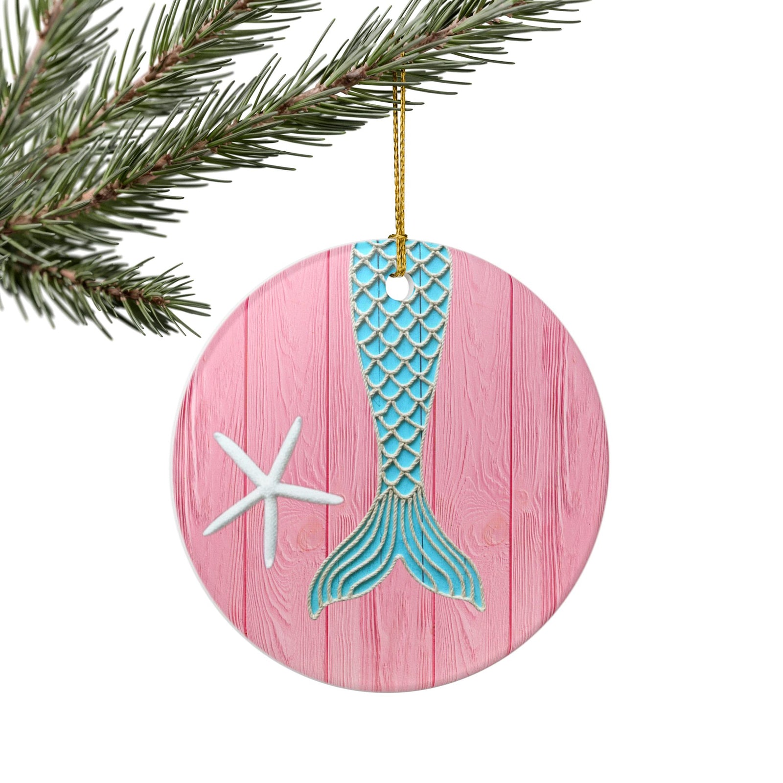Mermaid Tail Ceramic Ornament - Coastal Holiday Decoration
