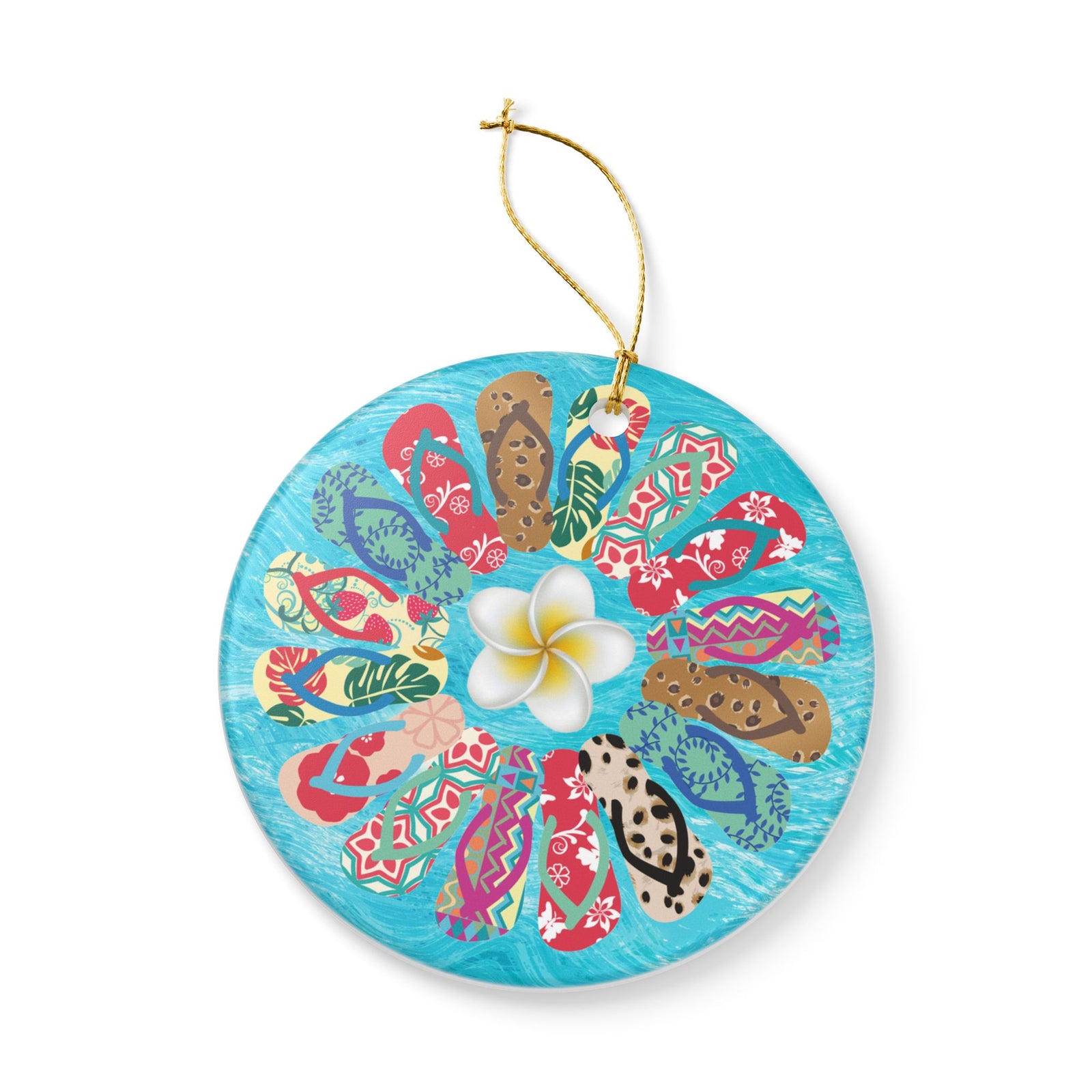 Flip Flop Flower Ceramic Ornament - Coastal Holiday Decoration