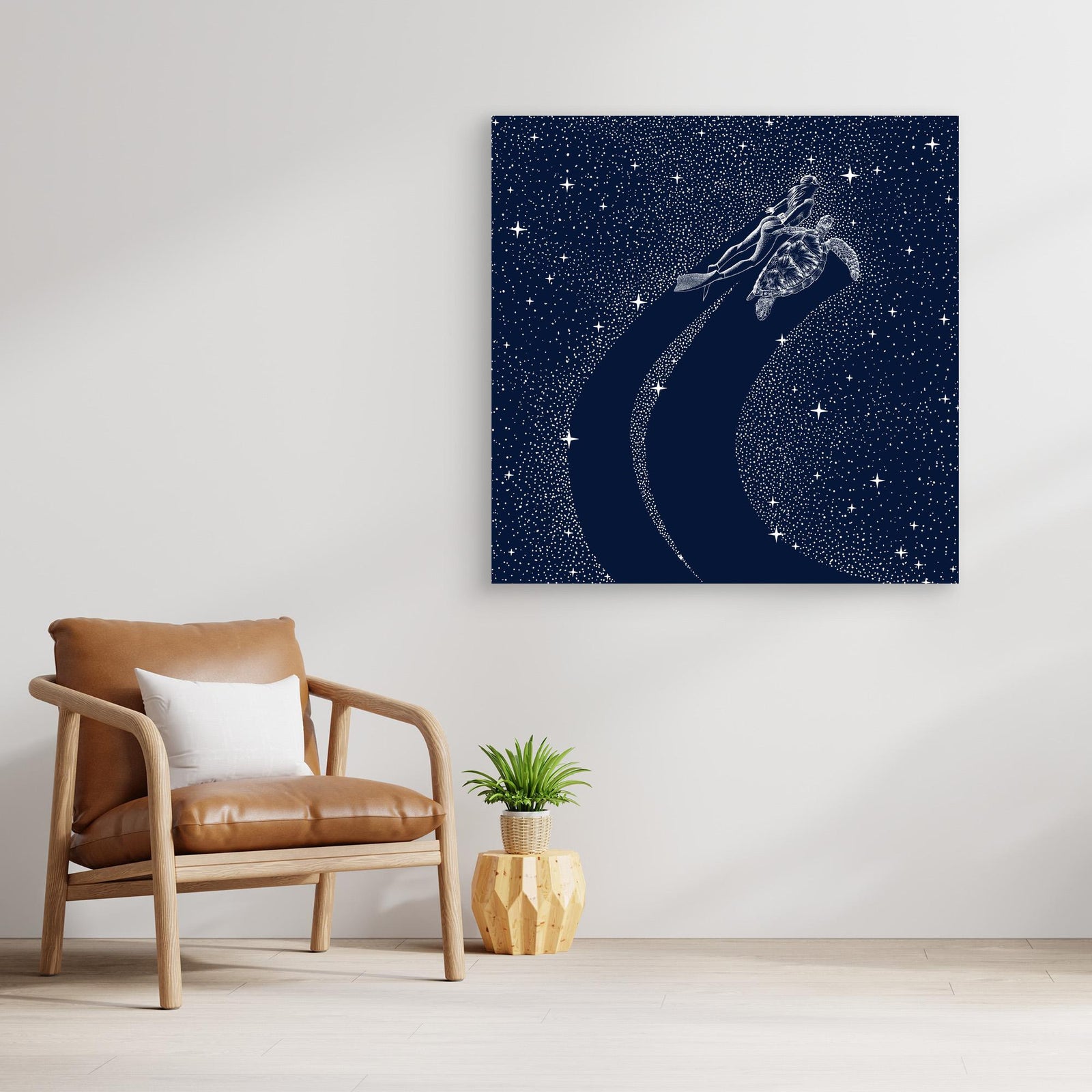 Canvas Print - Starry Turtle and Diver by Alirıza çakir
