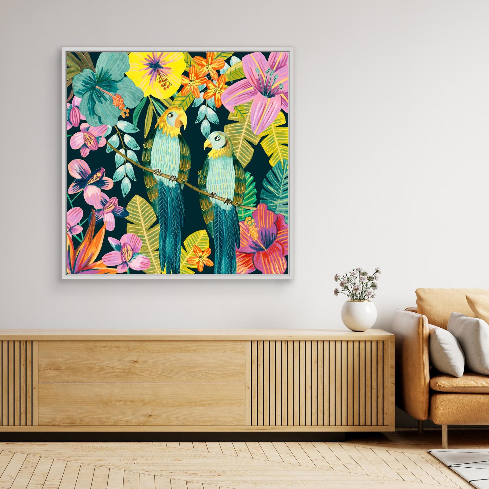 Canvas Print - Parrots Tropical Floral Jungle by Caroline Bonne Müller