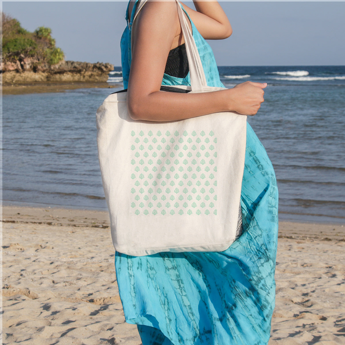 Coral Mint Beach Tote
