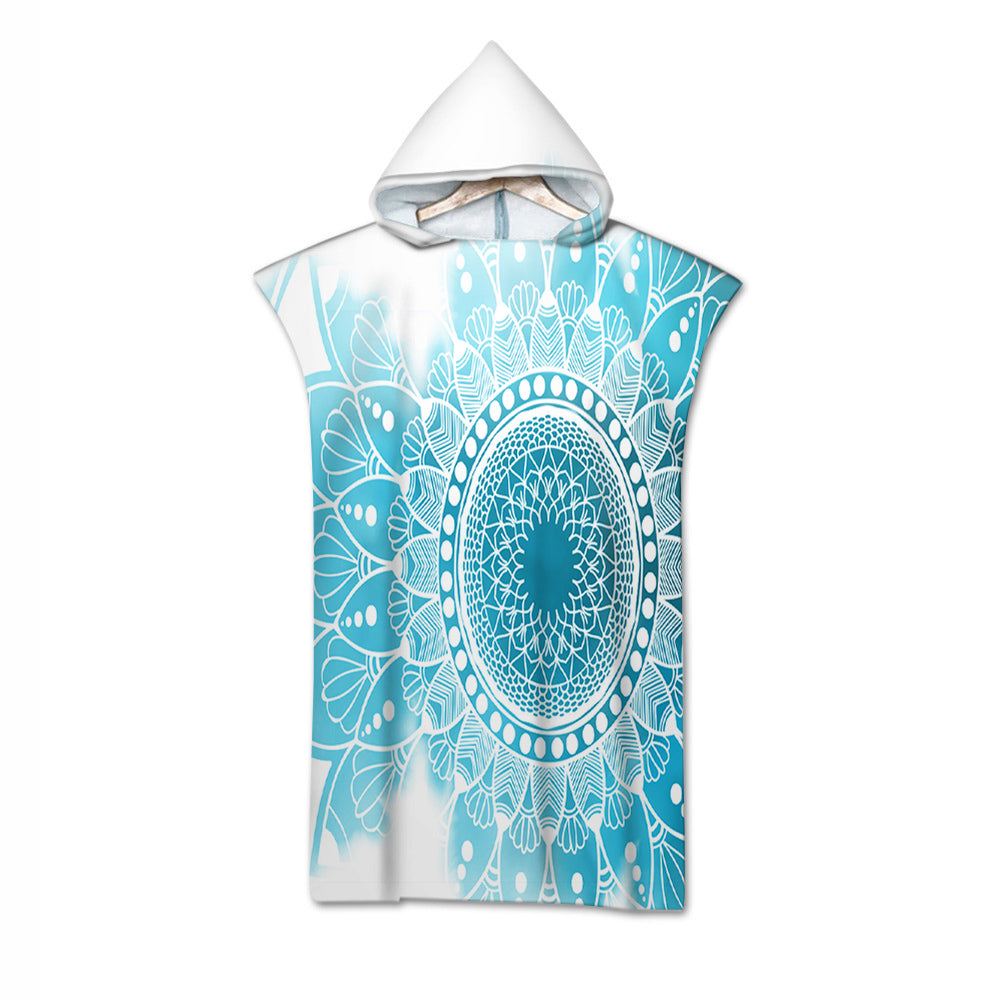 Bohemian Blues Quick-Dry Hooded Poncho Towel