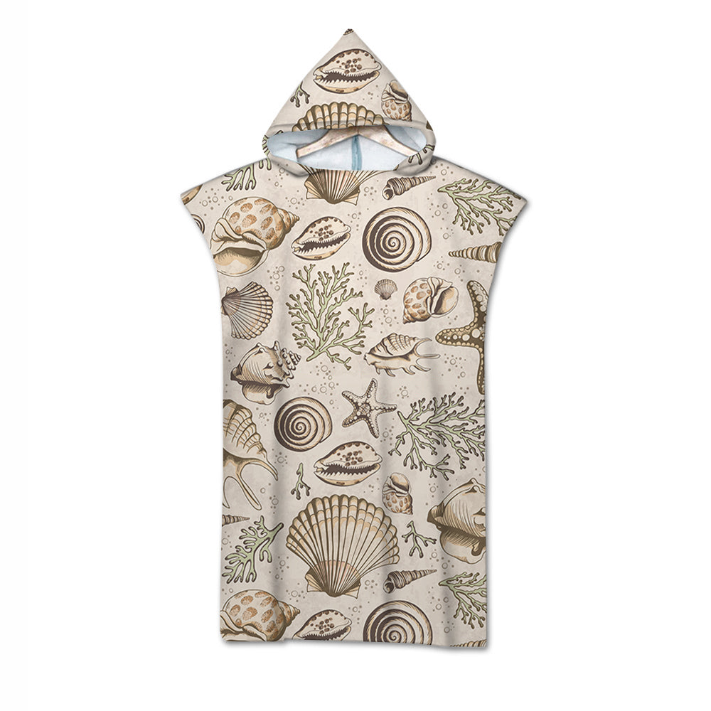 Brown Seashells Quick-Dry Hooded Poncho Towel