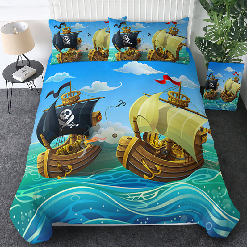 Cartoon Pirate Ships Kids Bedding Set