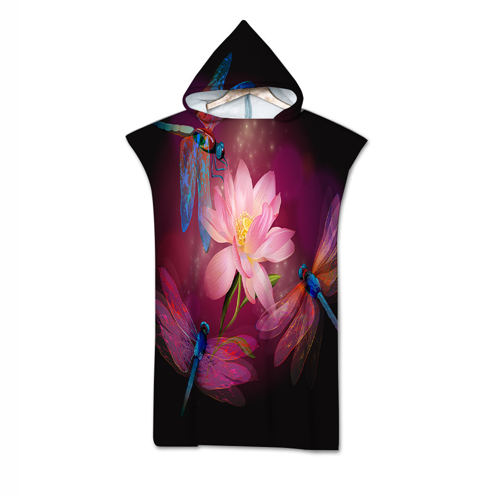 Dragonflies and Lotus Quick-Dry Hooded Poncho Towel