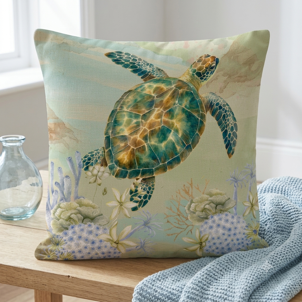 The Emerald Sea Turtle Pillow Cover
