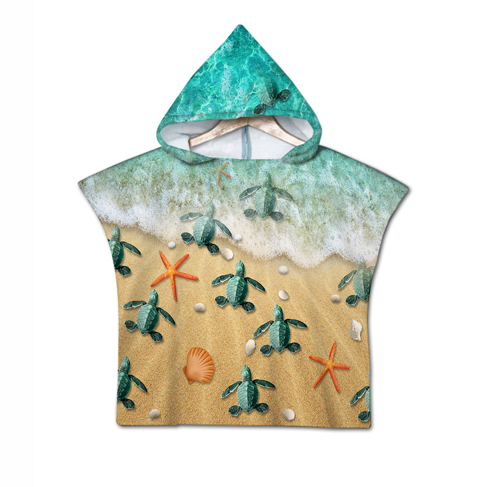 Happy Little Sea Turtles Quick-Dry Hooded Poncho Towel