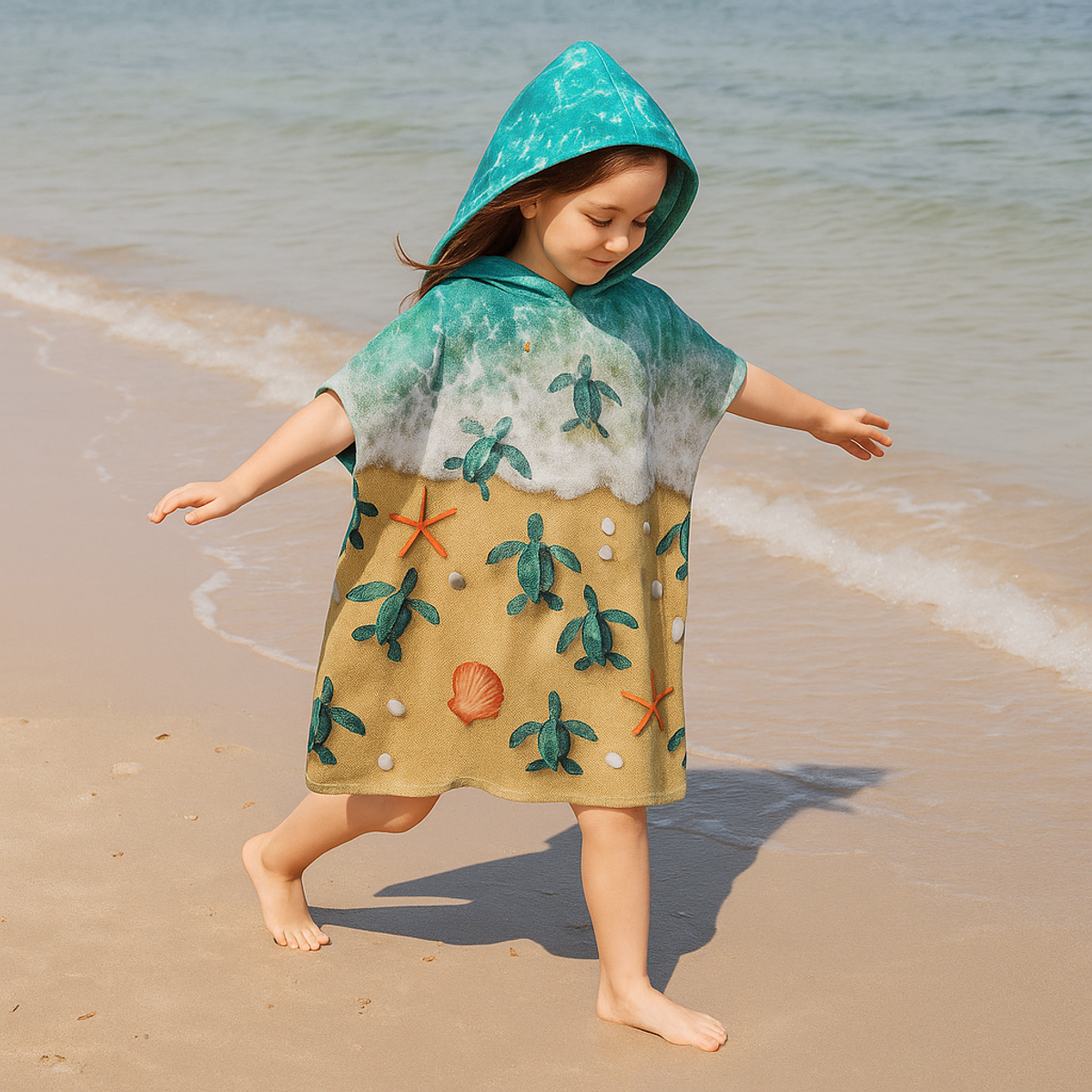 Happy Little Sea Turtles Quick-Dry Hooded Poncho Towel