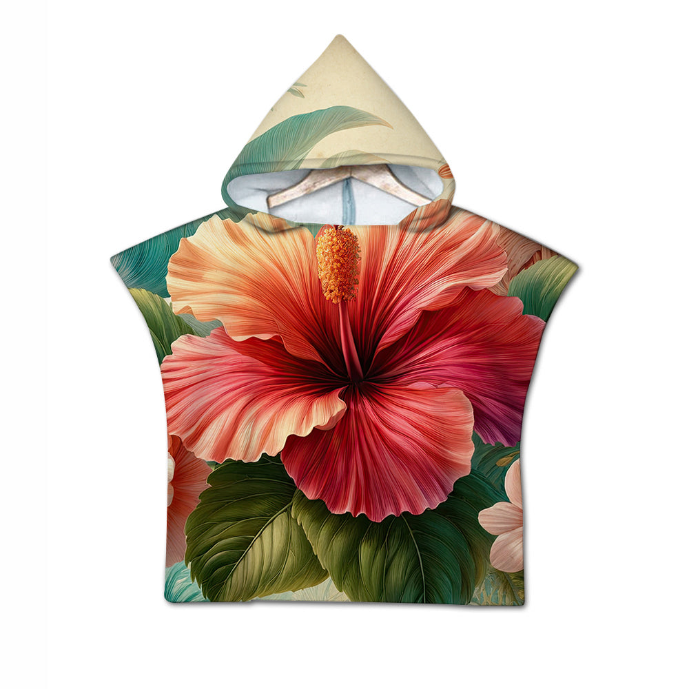 Hibiscus Flower Quick-Dry Hooded Poncho Towel