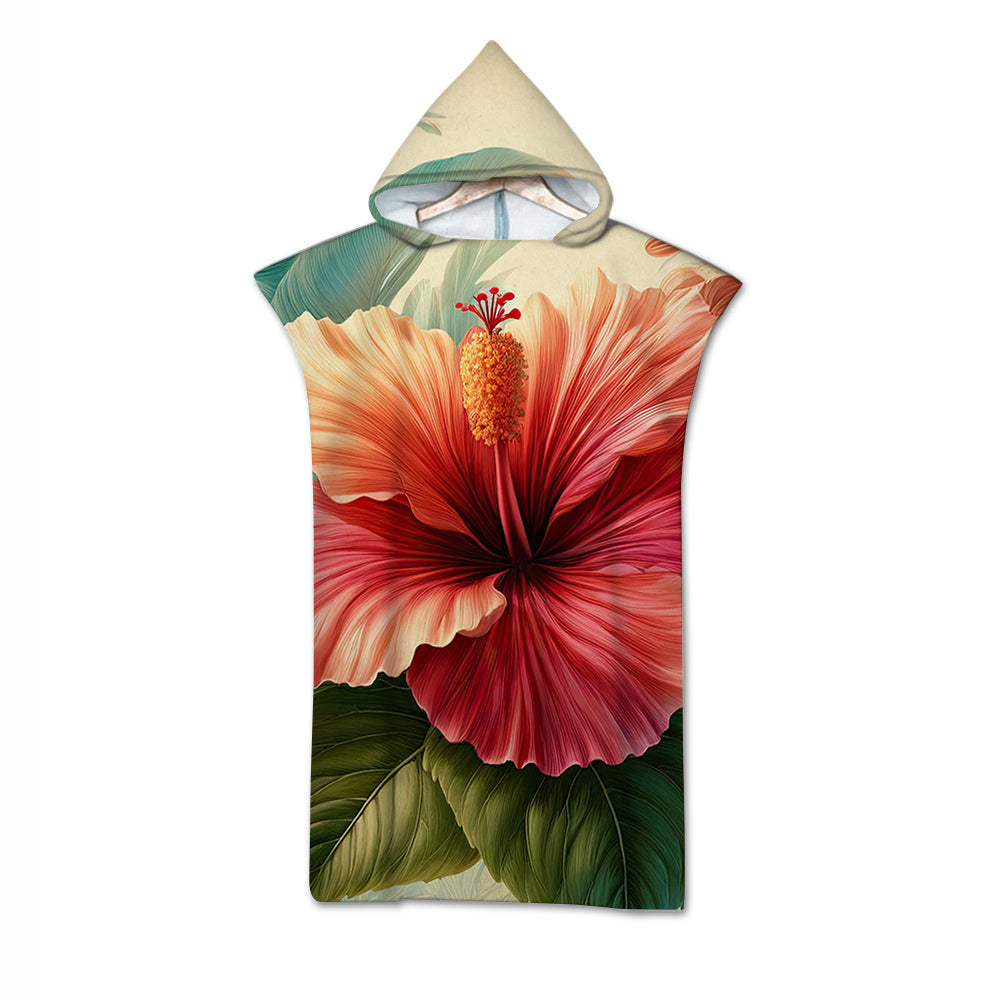 Hibiscus Flower Quick-Dry Hooded Poncho Towel