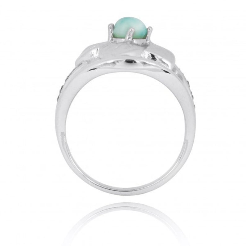 Tropical Hibiscus Flower Ring with Larimar and Black Spinel