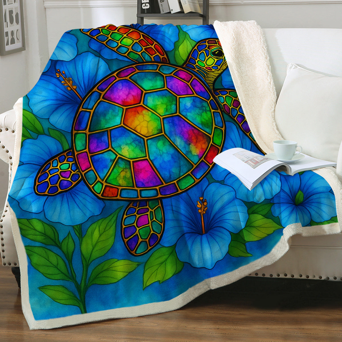 Hibiscus Sea Turtle Bedspread Blanket