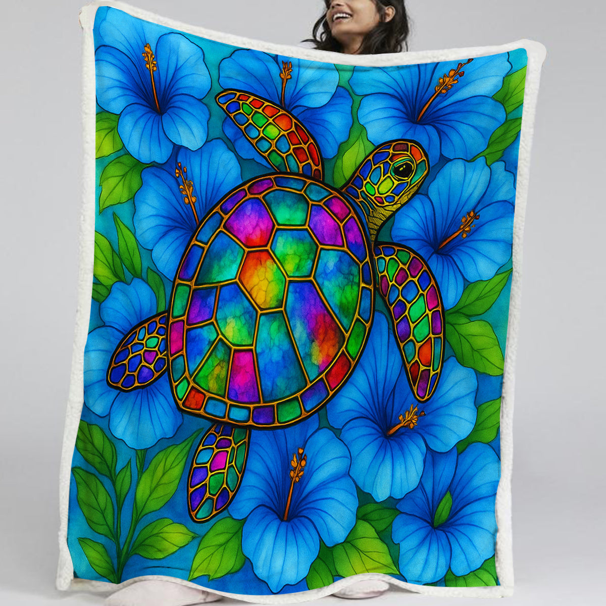Hibiscus Sea Turtle Bedspread Blanket