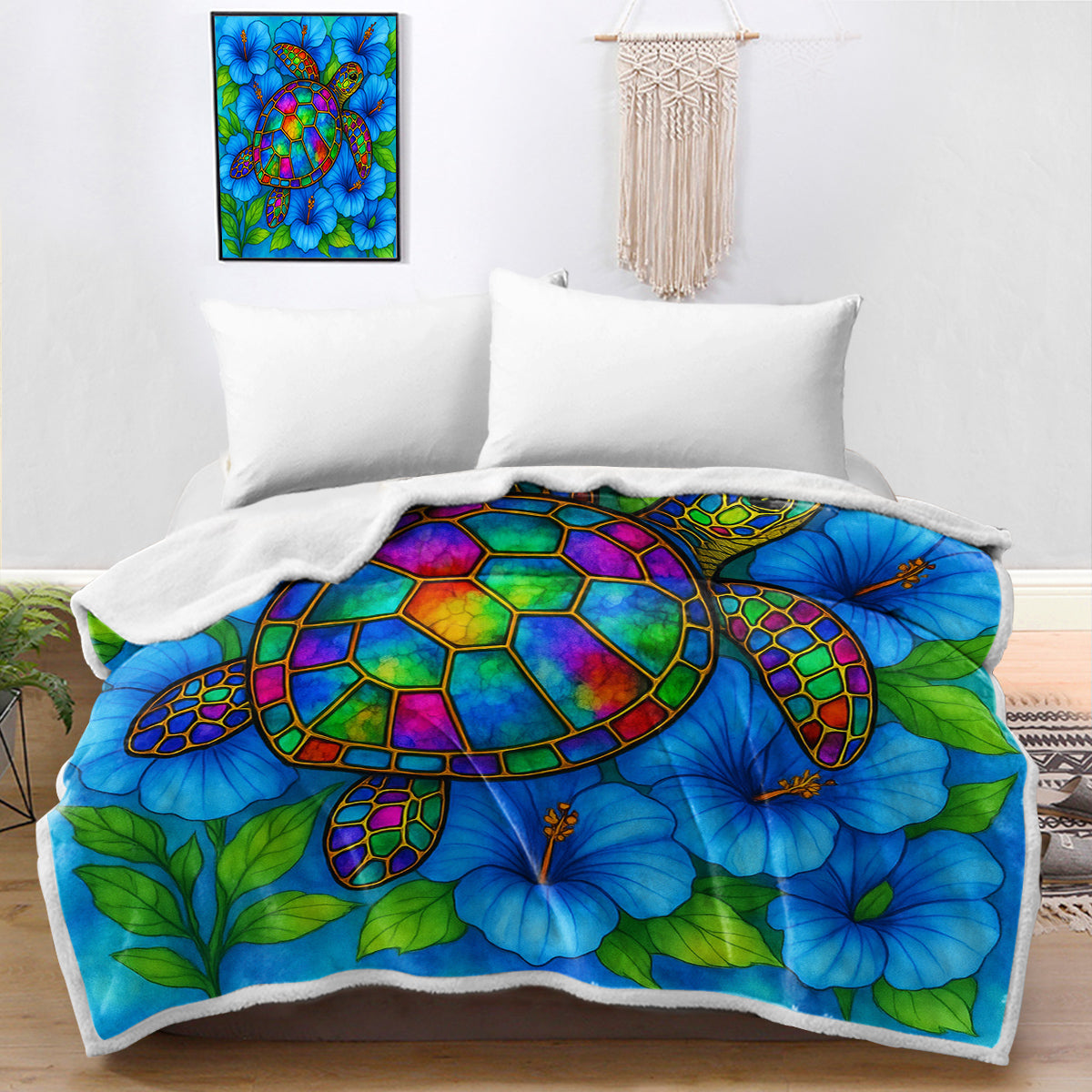Hibiscus Sea Turtle Bedspread Blanket