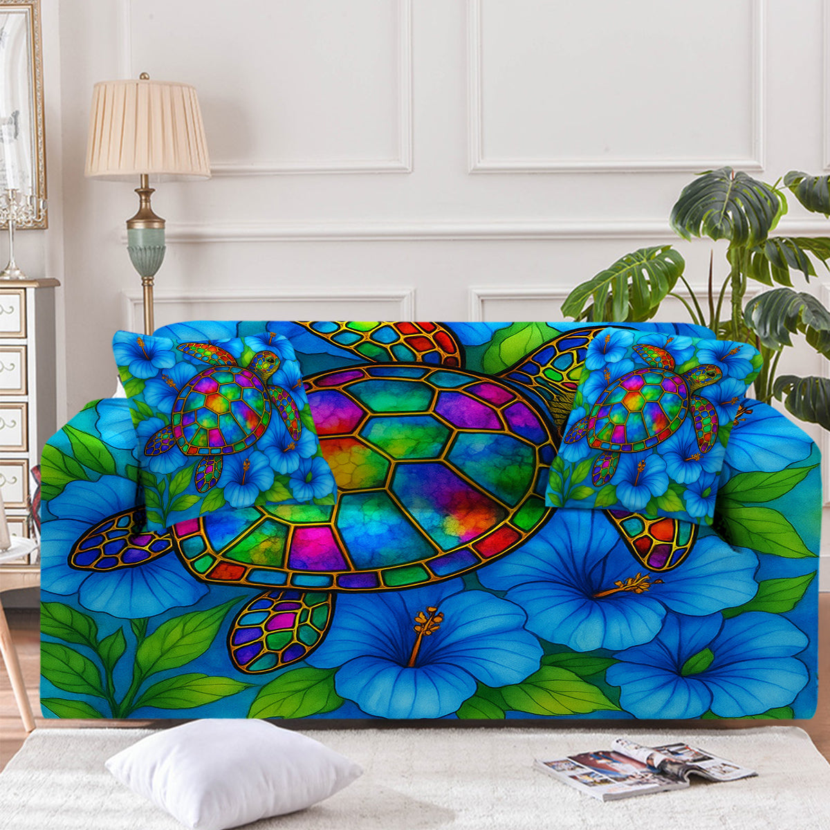 Hibiscus Sea Turtle Couch Cover