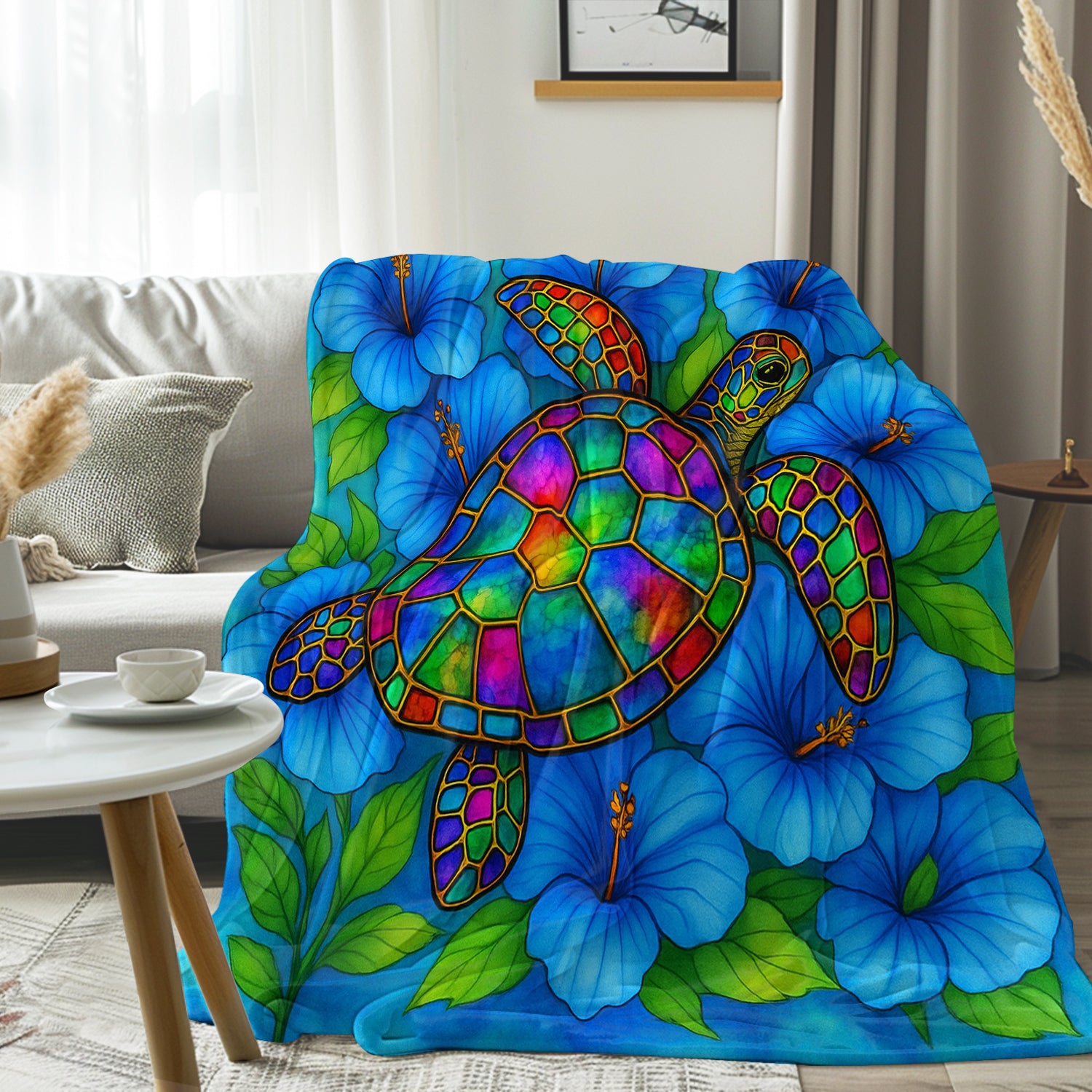 Hibiscus Sea Turtle Flannel Fleece Blanket