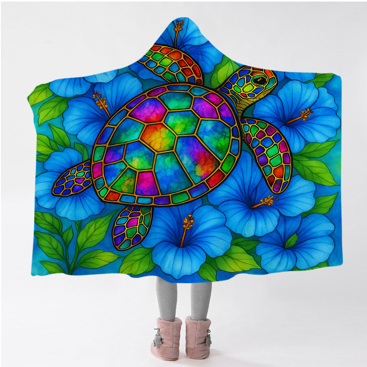 Hibiscus Sea Turtle Hooded Blanket