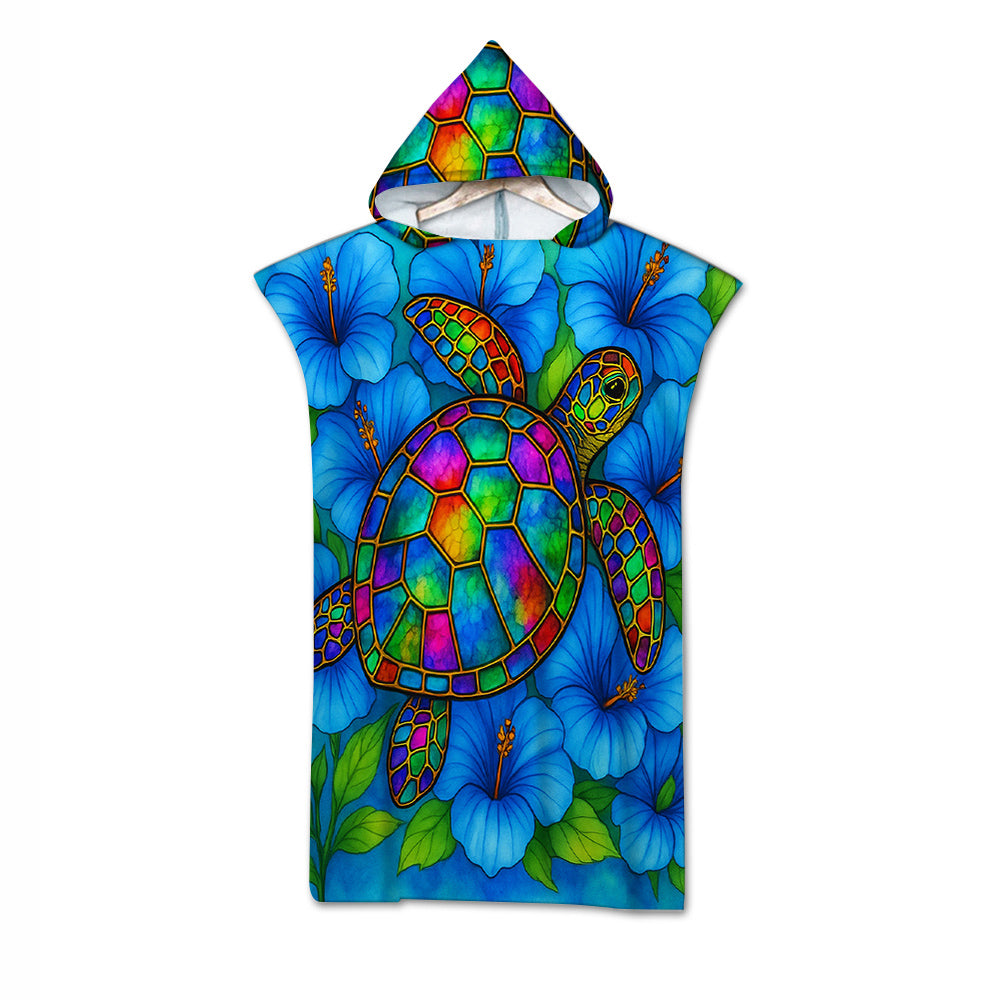 Hibiscus Sea Turtle Quick-Dry Hooded Poncho Towel