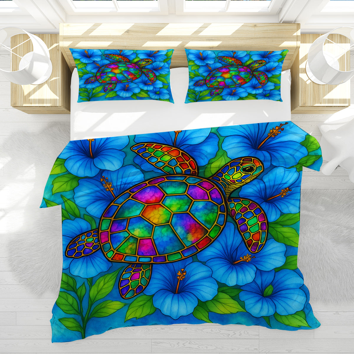 Hibiscus Sea Turtle Reversible Bedcover Set